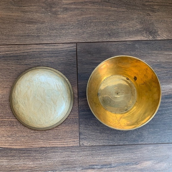 Vintage Etched Brass Enamel Chevron Dish with Lid - Picture 6 of 11